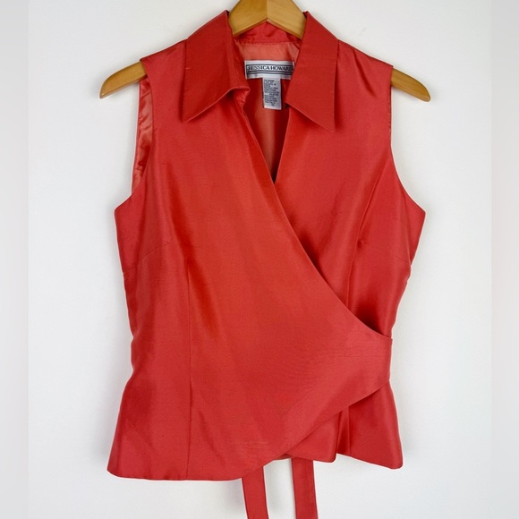 Jessica Howard Vintage Coral Silk Wrap Blouse - Picture 1 of 10